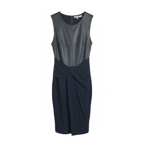 Anthropologie Bailey 44 Navy Blue Dress w Stretch, Faux Leather Upper